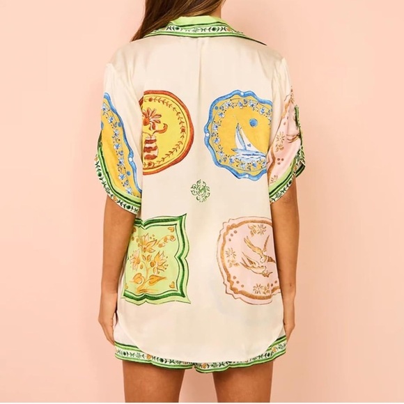 Boho Style Porcelain Print Pajama set or Beachwear Size Large - Picture 3 of 8